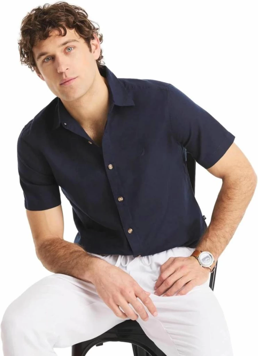 Nautica Men's Eco-Friendly Linen Short-Sleeve Casual Shirt – Sustainable Fashion