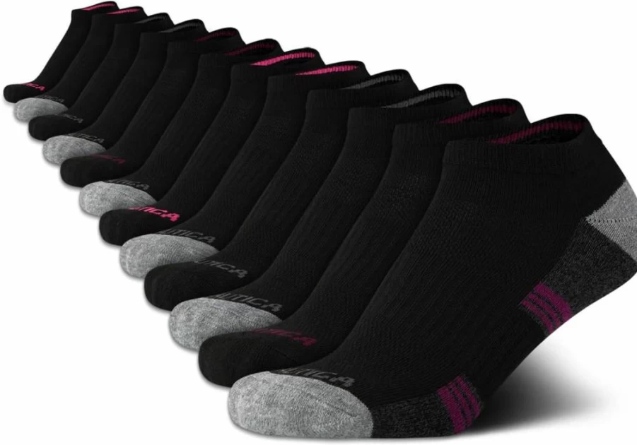 Nautica Women's Low Cut Athletic Socks - 12 Pack Cushioned Comfort for Sports & Daily Wear