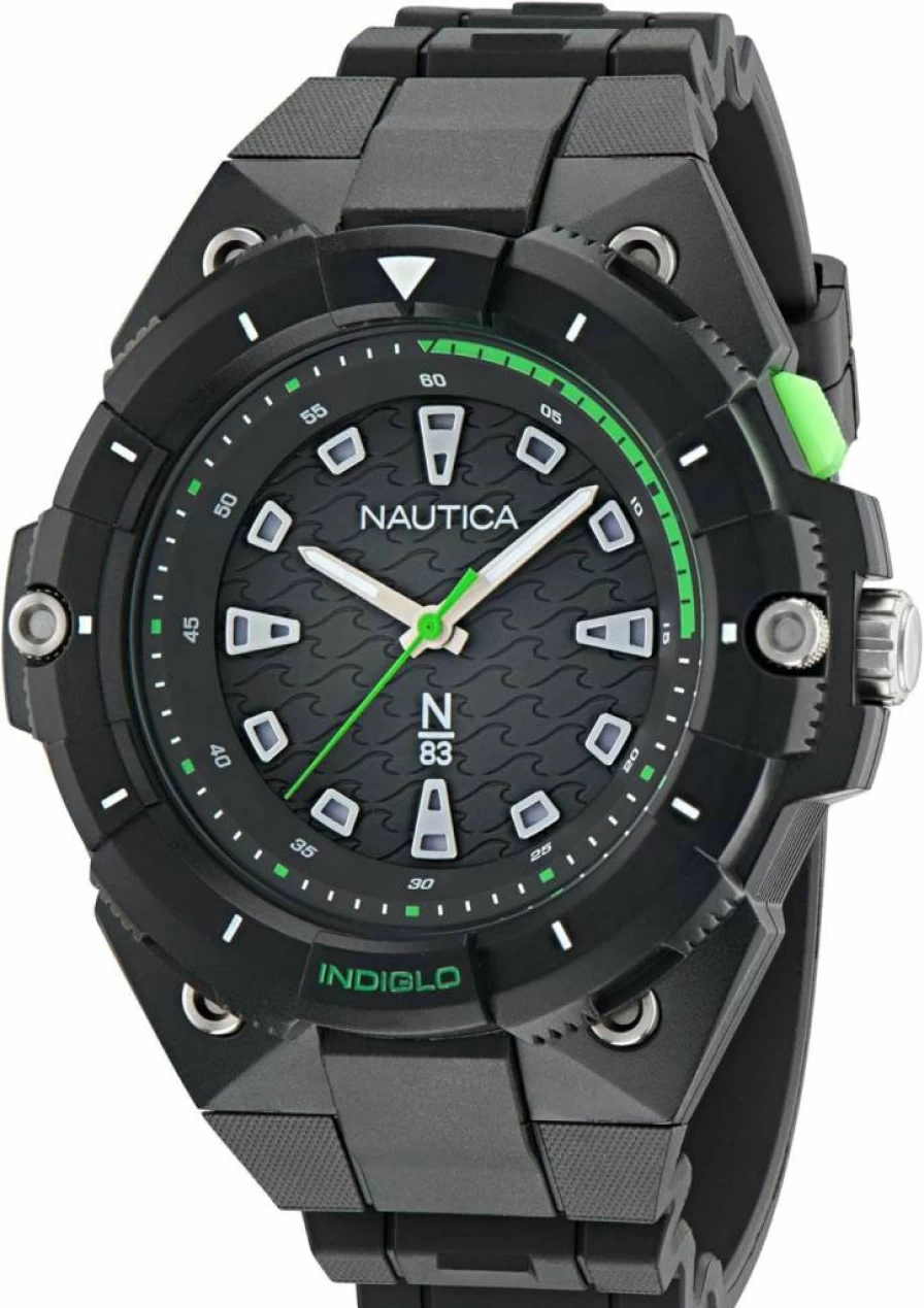 Nautica Men's Black Biobased Polyurethane Strap Watch - Model NAPCNS404 - Waterproof Casual Wristwatch for Men