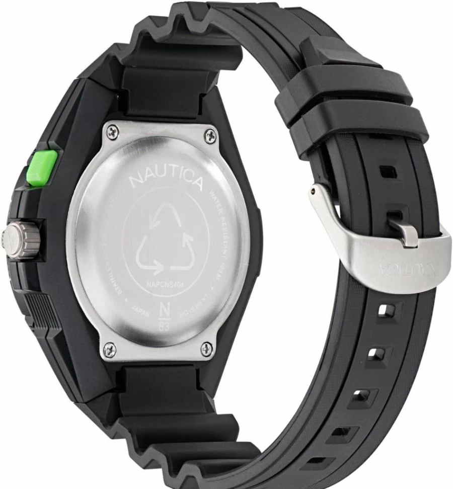 Nautica Men's Black Biobased Polyurethane Strap Watch - Model NAPCNS404 - Waterproof Casual Wristwatch for Men