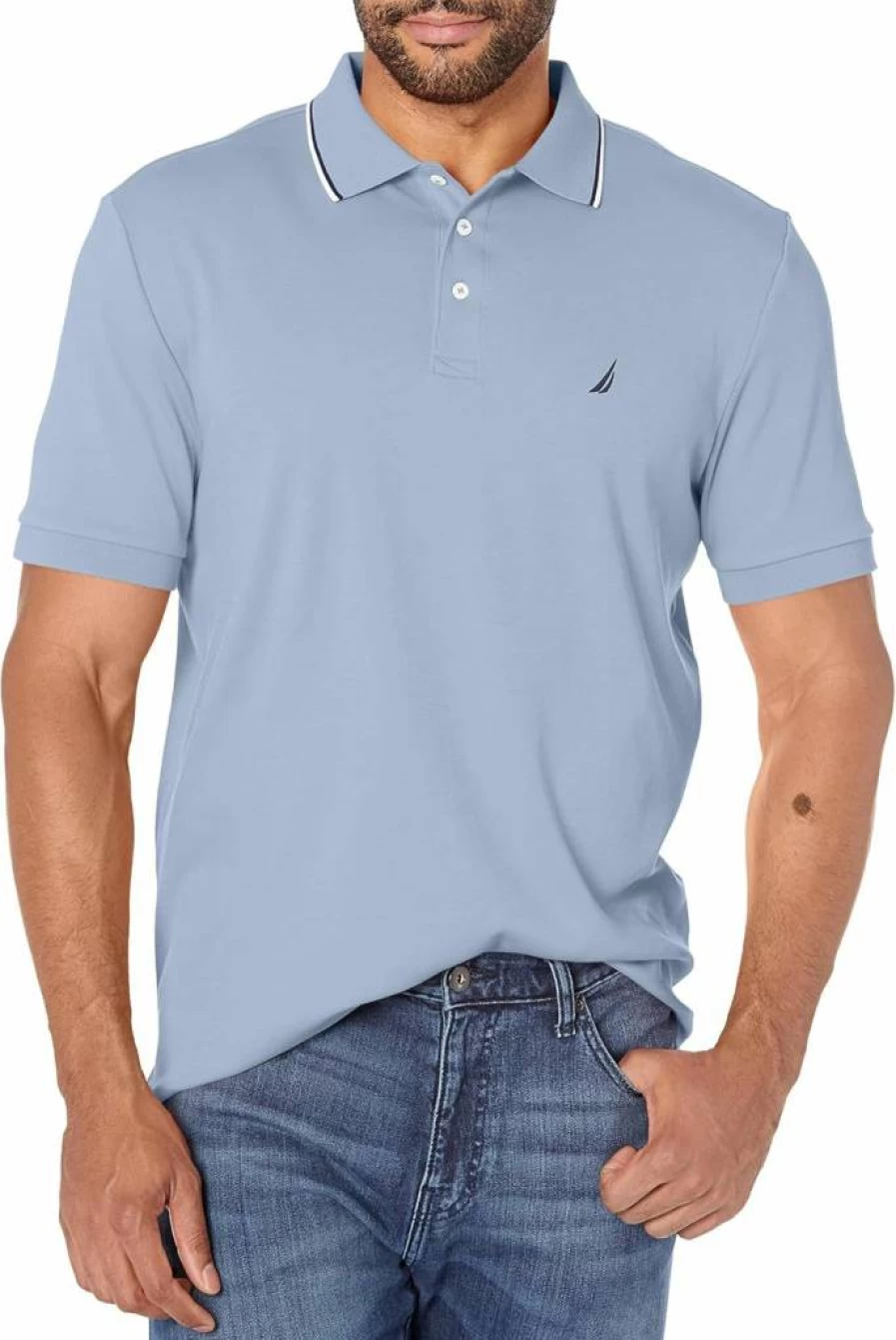 Nautica Men's Classic Fit Short Sleeve Polo Shirt with Dual Tipped Collar for Casual Wear