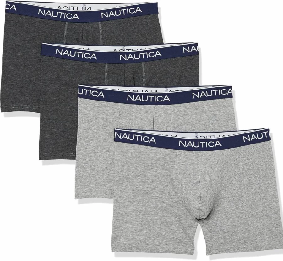 Nautica Men's 4-Pack Stretch Boxer Briefs - Soft Heather Underwear for Comfort & Support
