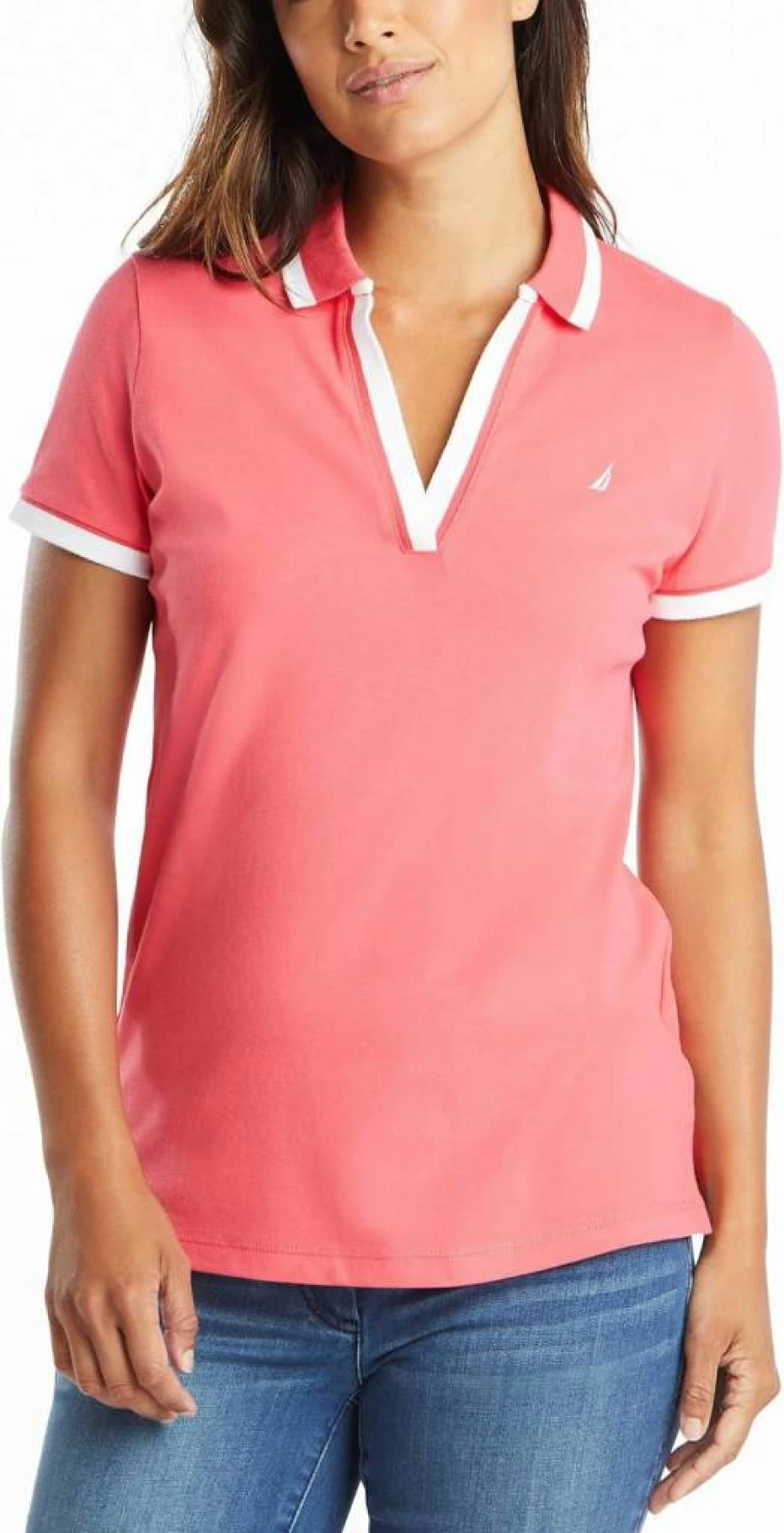 Nautica Women's Comfort Stretch Cotton Polo Shirt - Classic Fit Casual Top
