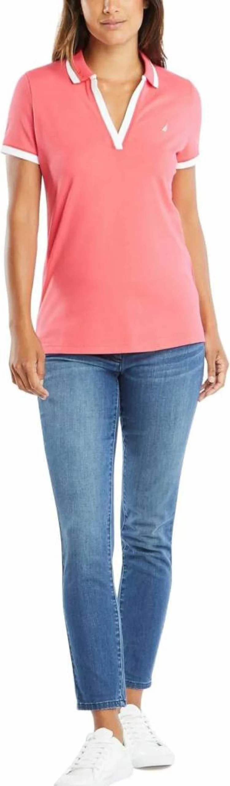 Nautica Women's Comfort Stretch Cotton Polo Shirt - Classic Fit Casual Top