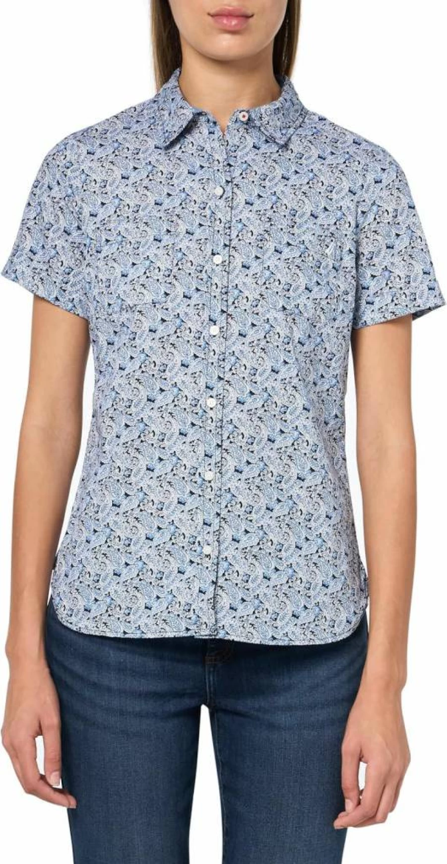 Nautica Women's Short Sleeve Button-Down Camp Shirt Casual Comfort Fit Top