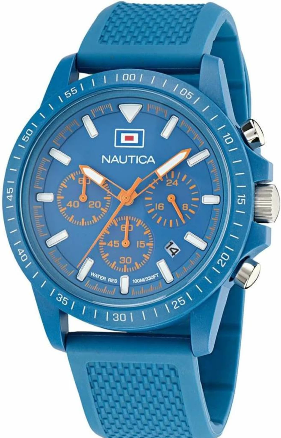 Nautica Men's Light Blue Wheat PU Leather Strap Watch - Model NAPNOS4S1, Waterproof Casual Chronograph Timepiece