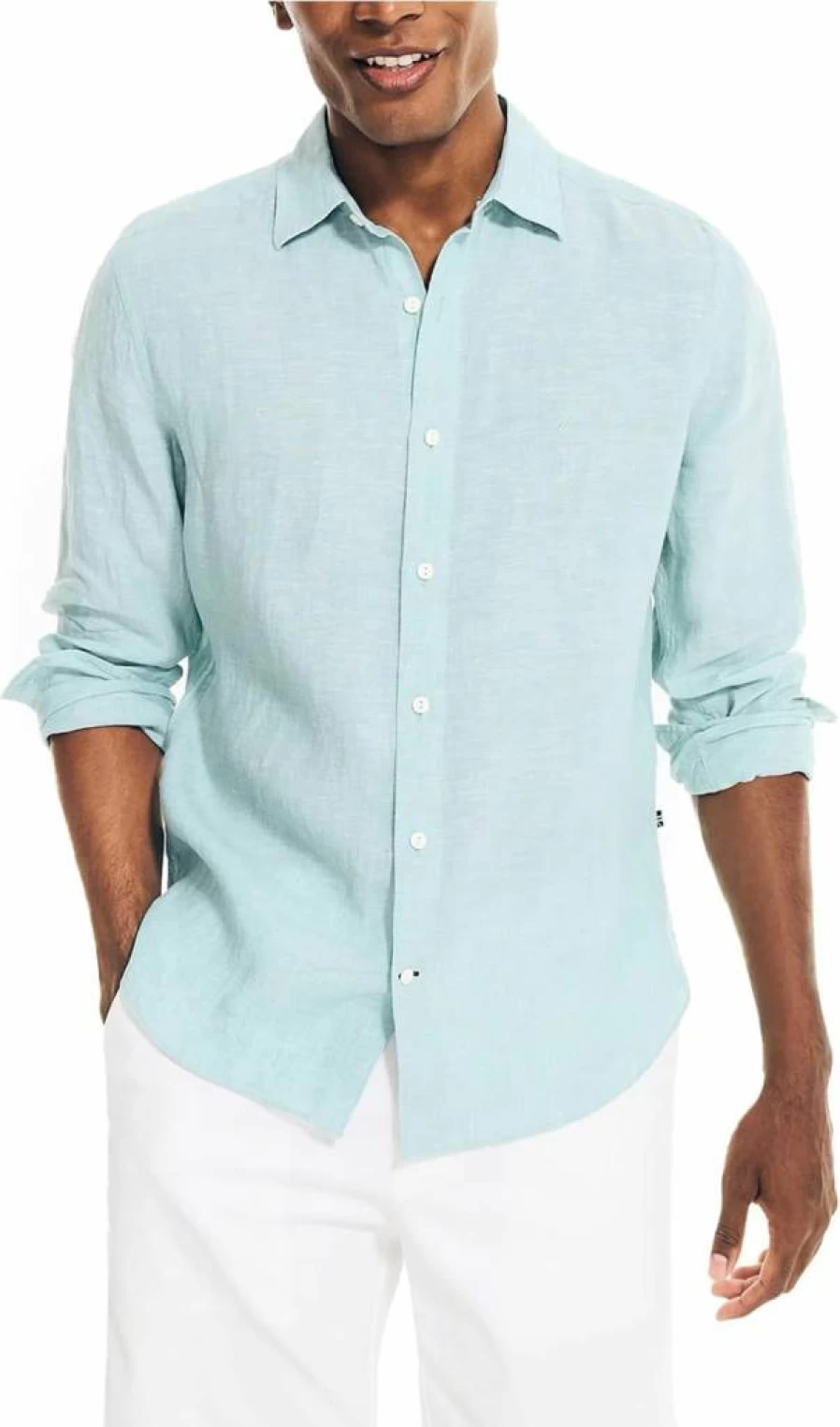 Nautica Men's Lightweight Linen Shirt - Breathable Summer Casual Button-Up Shirt