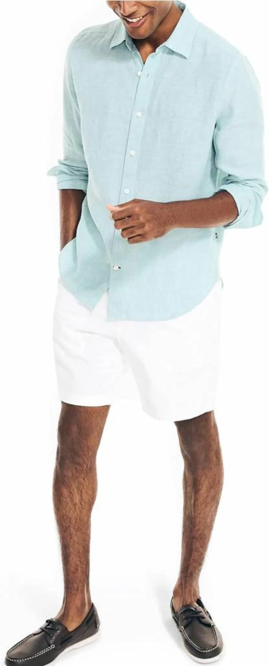 Nautica Men's Lightweight Linen Shirt - Breathable Summer Casual Button-Up Shirt