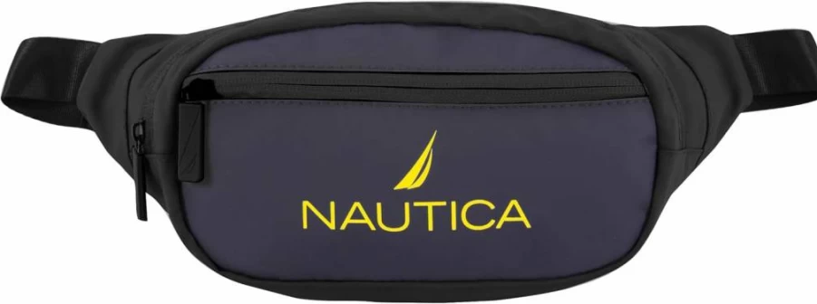 Nautica Waist Bag Fanny Pack for Men & Women, Adjustable Strap, Black Navy Crossbody Bum Bag, Water-Resistant Travel Essentials