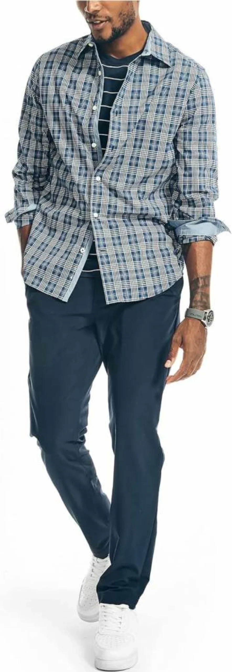 Nautica Men's Navtech Plaid Flannel Shirt - Classic Fit Casual Button-Down for Men