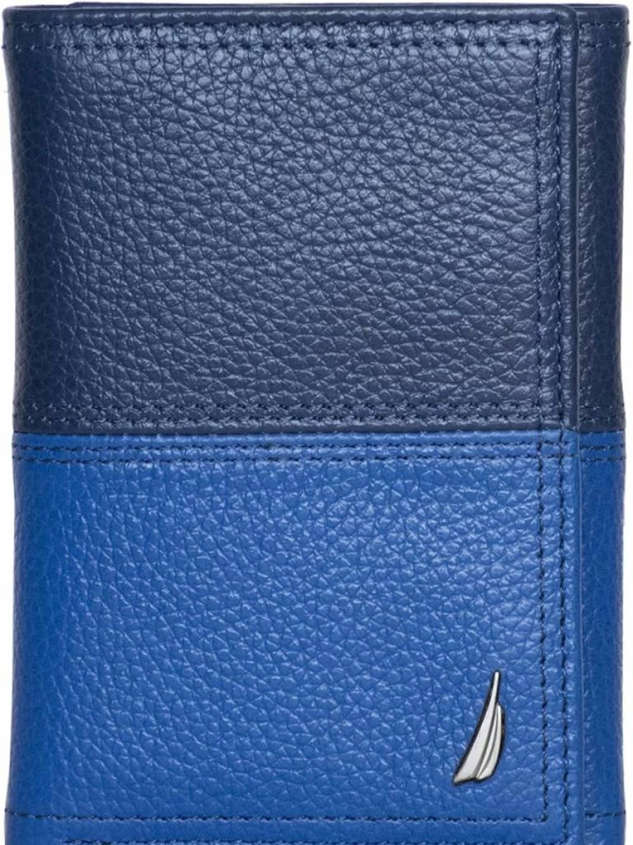 Nautica Men's Genuine Leather RFID Blocking Trifold Wallet with ID Window & Multiple Card Slots | Durable Designer Wallet for Men