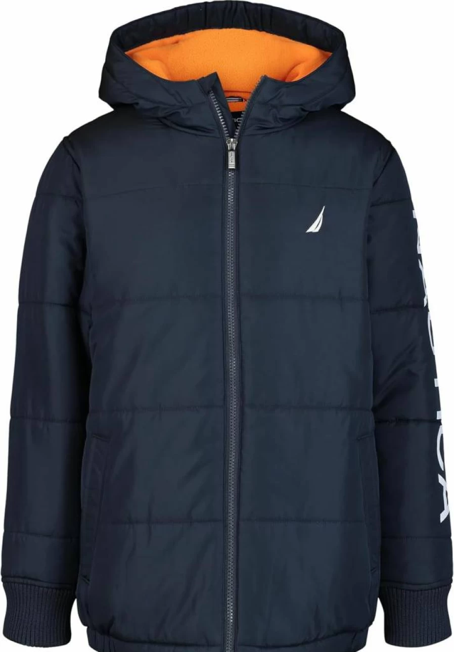 Nautica Boys' Winter Hooded Puffer Jacket with Polar Fleece Lining – Heavyweight Warm Coat