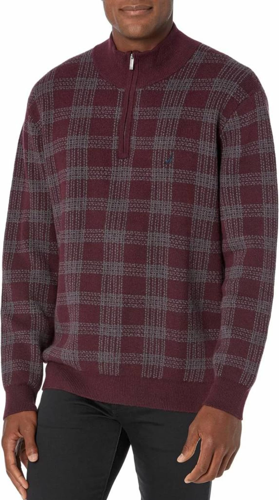 Nautica Men's Eco-Friendly Plaid Quarter-Zip Sweater – Sustainable Casual Pullover