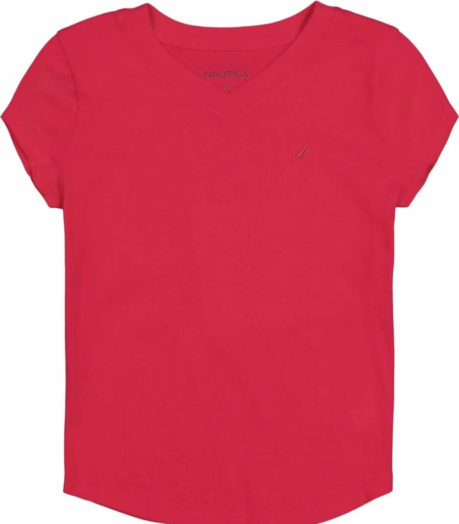 Nautica Girls' Cotton Blend V-Neck Short Sleeve Tee - Tagless Comfort Solid Color T-Shirt