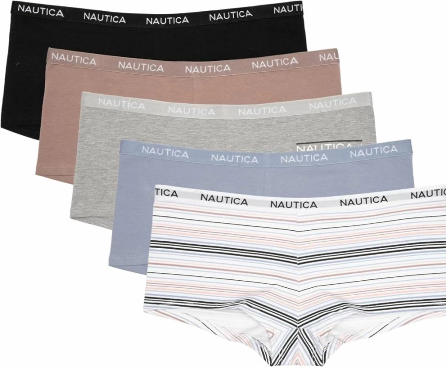 Nautica Women's 5-Pack Cotton Boyshort Underwear Set - Comfortable & Breathable Panties