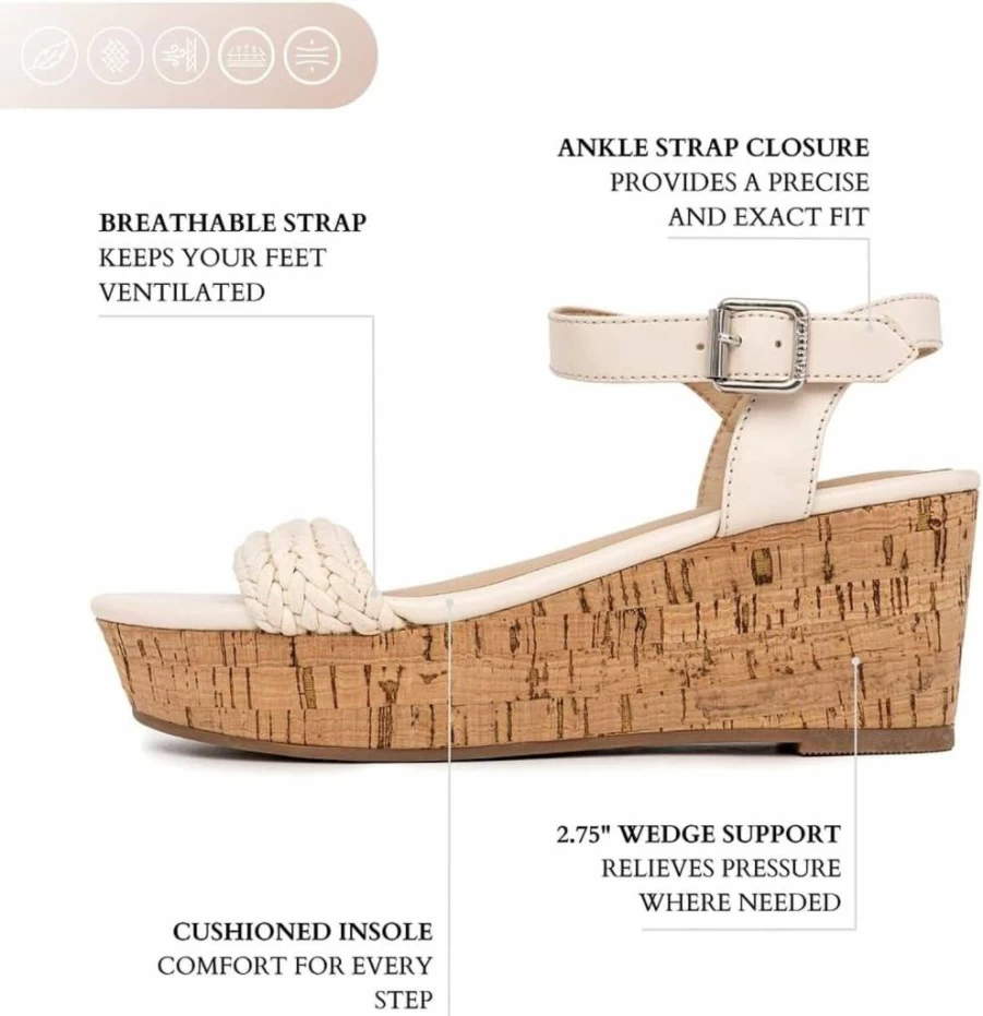 Nautica Women's Lightweight Platform Wedge Sandals with Ankle Strap - Comfortable Cushioned Casual Beach Shoes