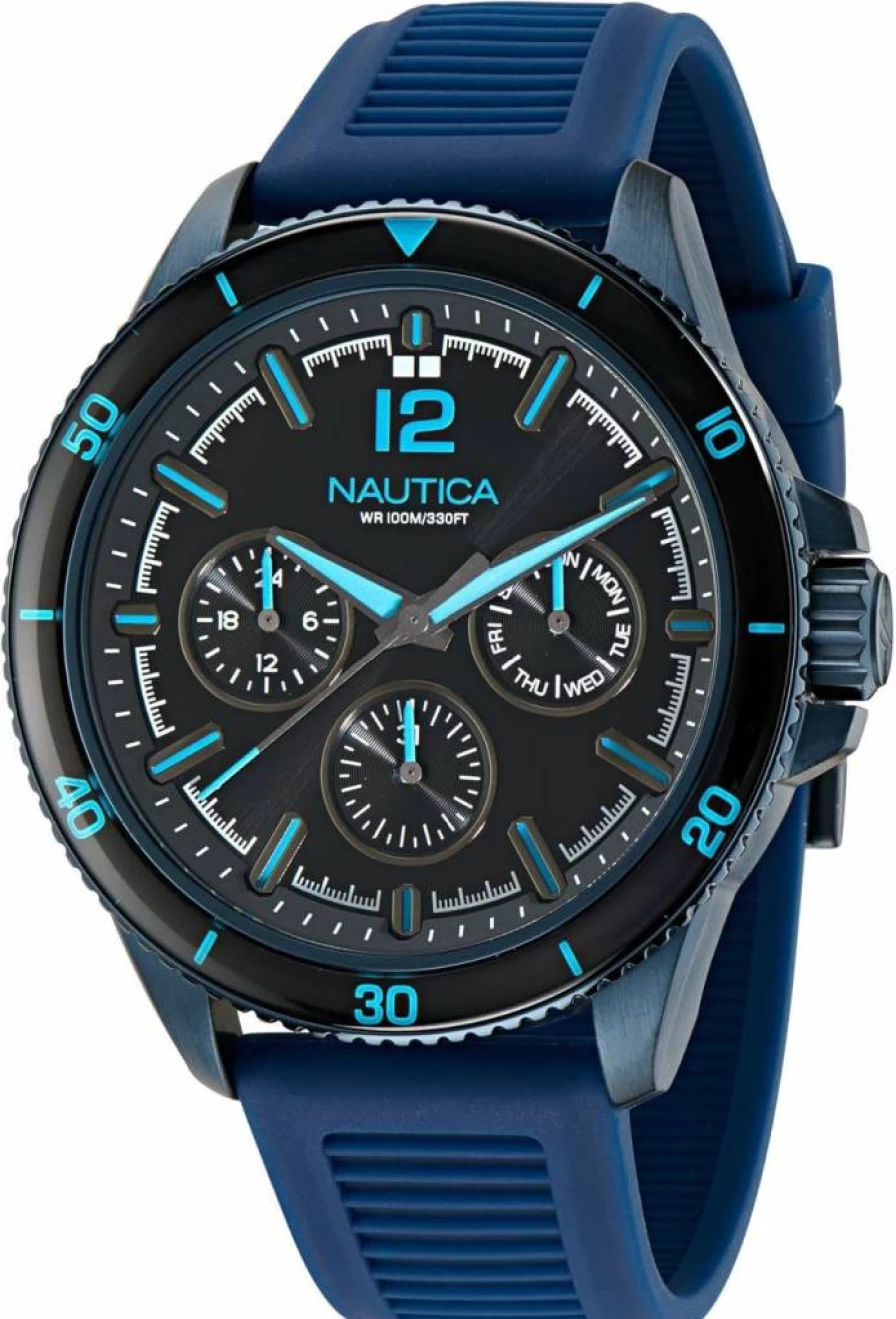 Nautica Men's Blue Wheat PU Leather Strap Watch - Model NAPWRS401 - Waterproof Casual Wristwatch for Men