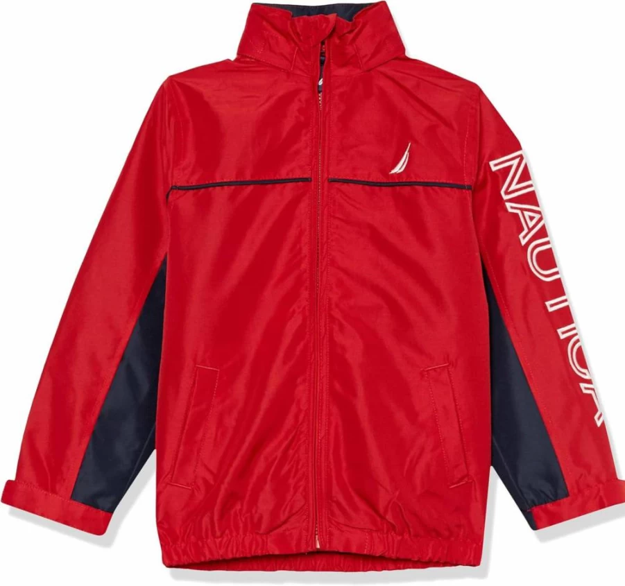 Nautica Boys' Lightweight Water-Resistant Hooded Jacket with Stowable Hood for Outdoor Activities