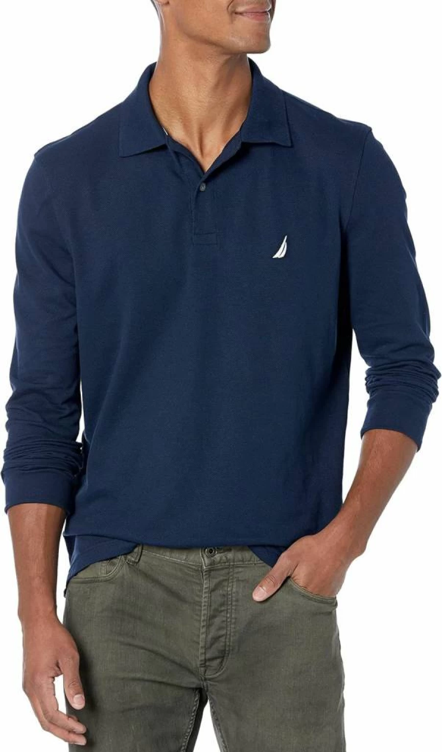 Nautica Men's Classic Fit Long-Sleeve Deck Polo Shirt for Casual Wear