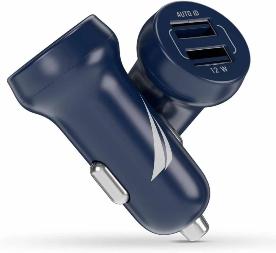 NAUTICA 12W Dual USB-A Car Charger Fast Charging Compatible with iPhone Android Tablets Power Banks Navy Portable Vehicle Charger