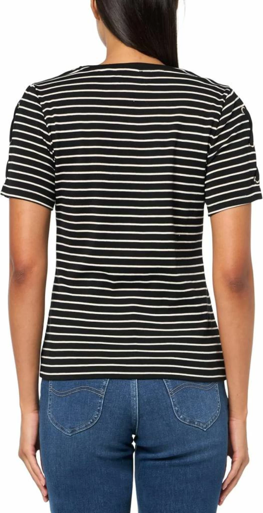 Nautica Women's Cotton Crewneck T-Shirt with Lace-Up Sleeve Detail - Stylish Casual Top