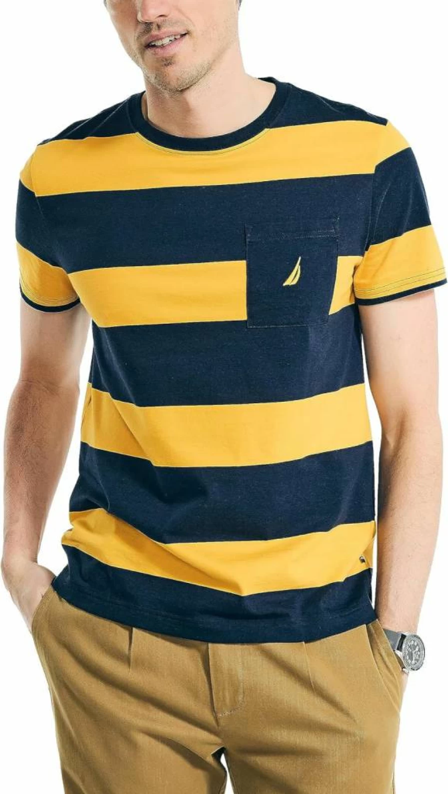 Nautica Men's Striped Classic Fit Crewneck Cotton T-Shirt for Casual Wear