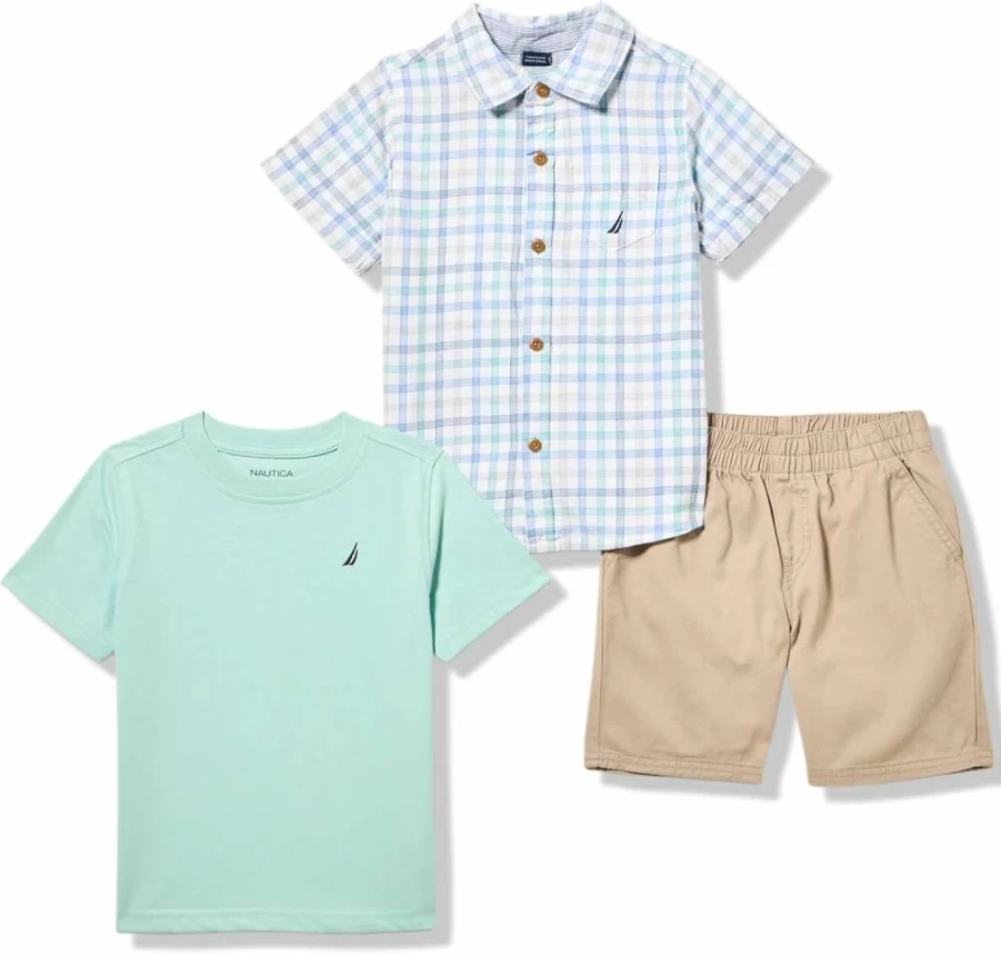 Nautica Boys 3-Piece Shirt and Shorts Set for Kids - Comfortable Summer Outfit
