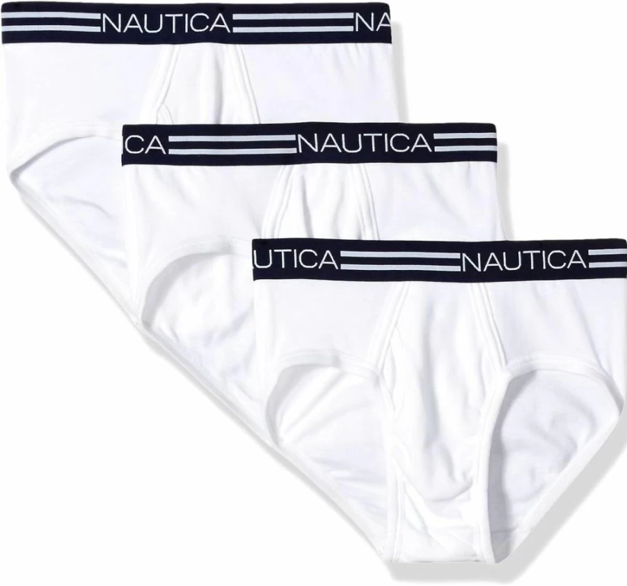 Nautica Men's 3-Pack Classic Cotton Briefs - Soft Comfort Underwear with Fly Front Design