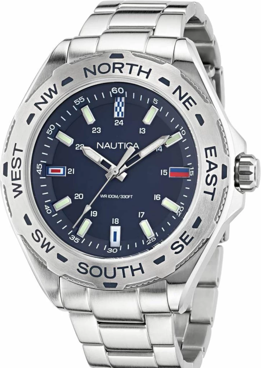 Nautica Men's Clearwater Beach Stainless Steel & Silicone Strap Watch with Recycled Materials