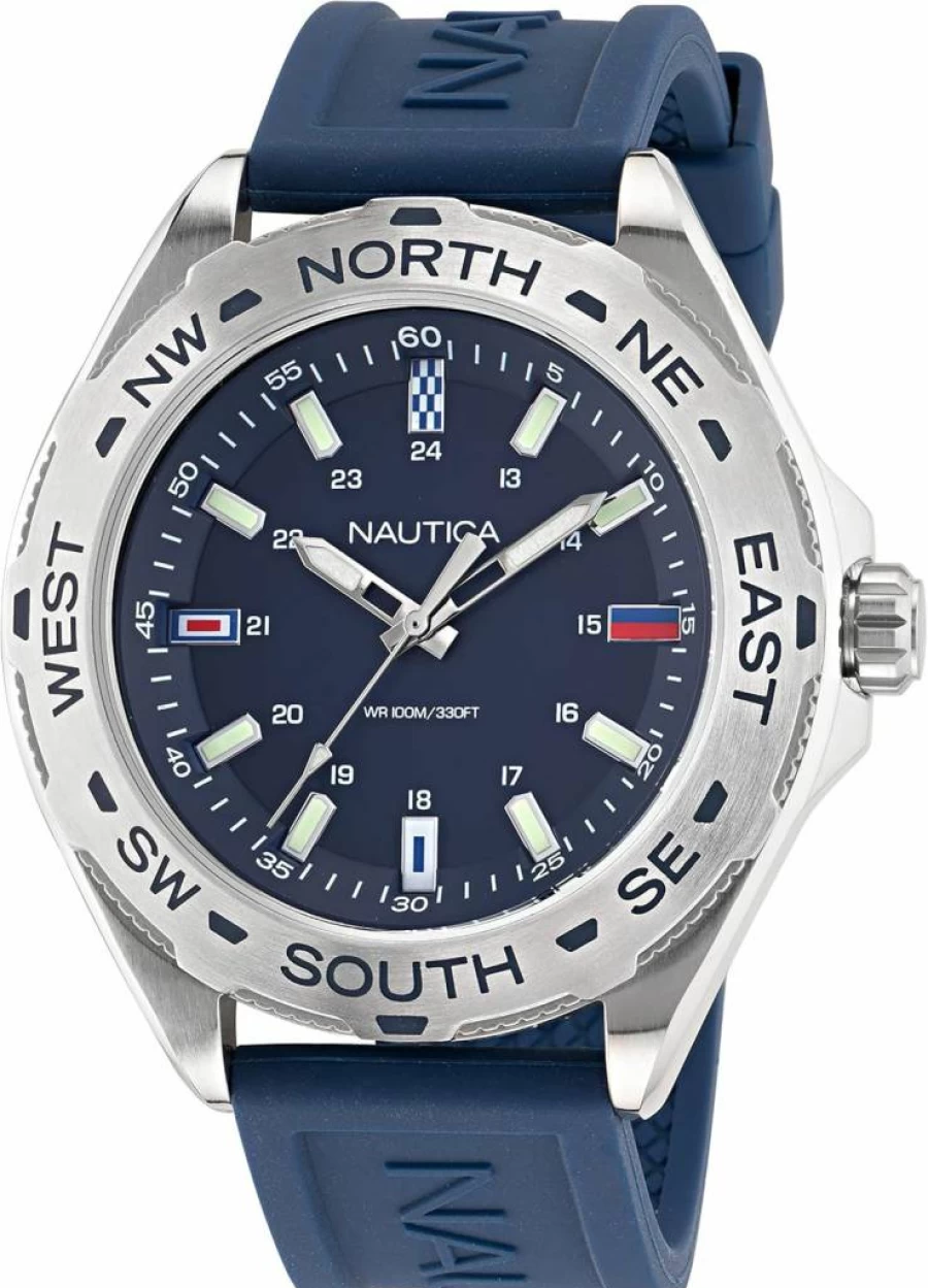 Nautica Men's Clearwater Beach Stainless Steel & Silicone Strap Watch with Recycled Materials