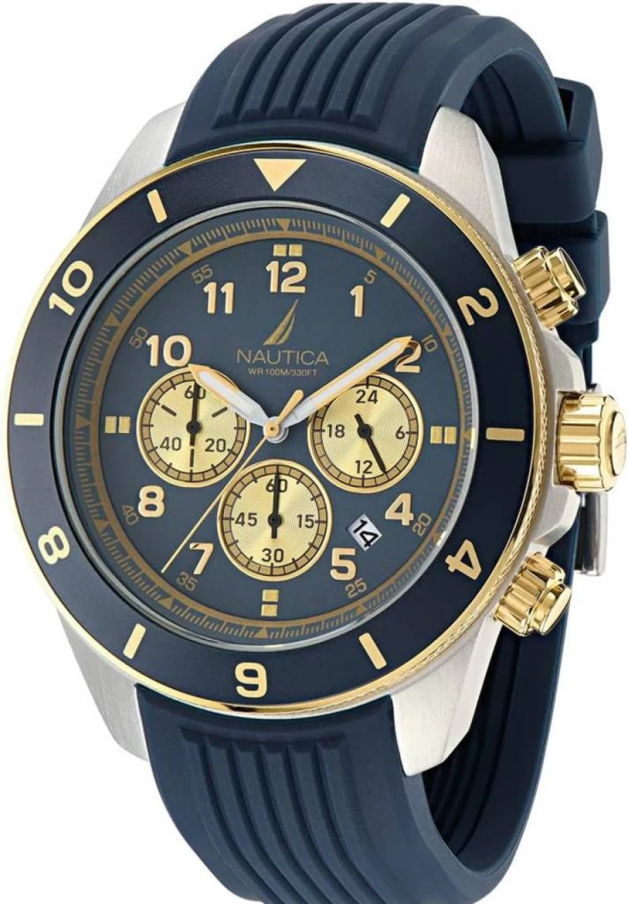 Nautica Men's Blue Silicone Strap Watch - Waterproof Casual Chronograph Timepiece for Men - Model NAPNOS404