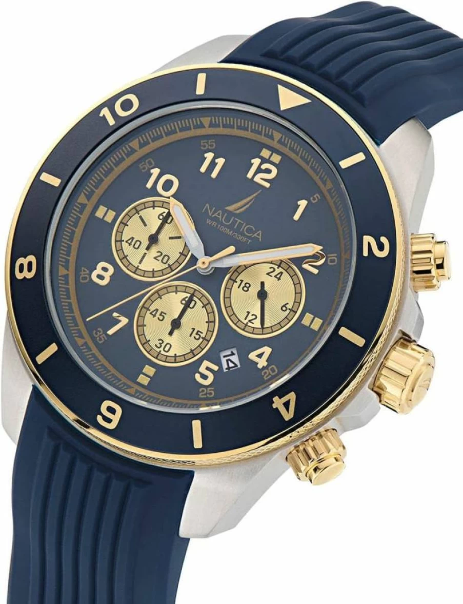 Nautica Men's Blue Silicone Strap Watch - Waterproof Casual Chronograph Timepiece for Men - Model NAPNOS404