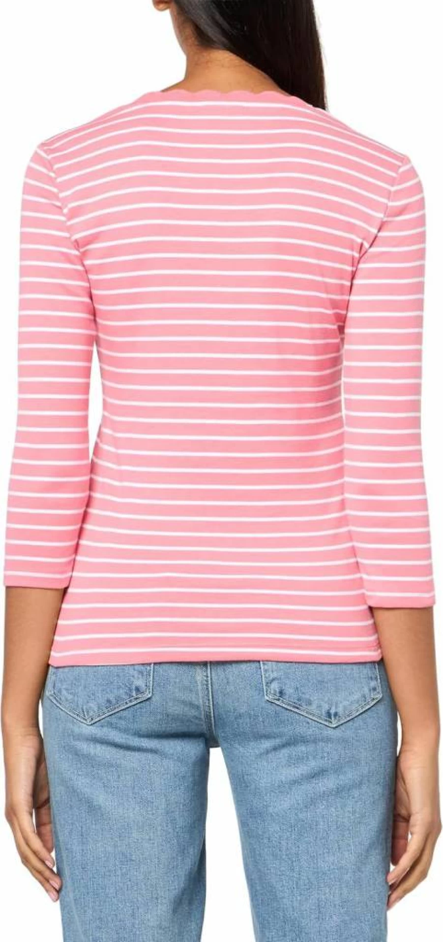 Nautica Women's Striped Cotton Knit Top with Scalloped Hem and 3/4 Sleeves