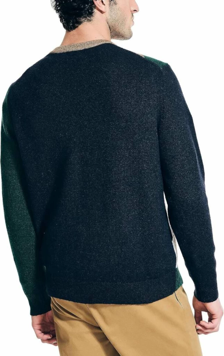 Nautica Men's Sustainable Argyle Knit Crewneck Sweater - Eco-Friendly Cotton Blend Jumper