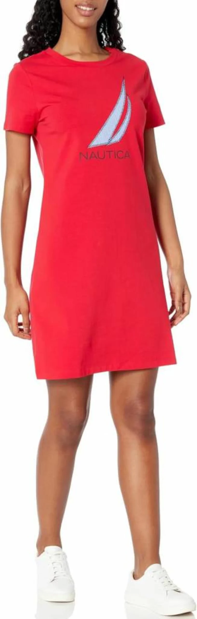 Nautica Women's Logo Embroidered Crewneck T-Shirt Dress Casual Comfort Fit