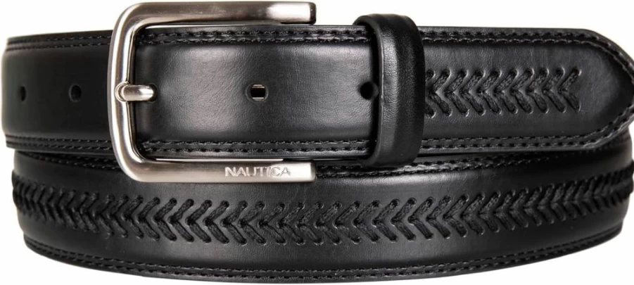 Nautica Men's Classic Adjustable Leather Dress Belt with Metal Buckle for Suits & Business Attire