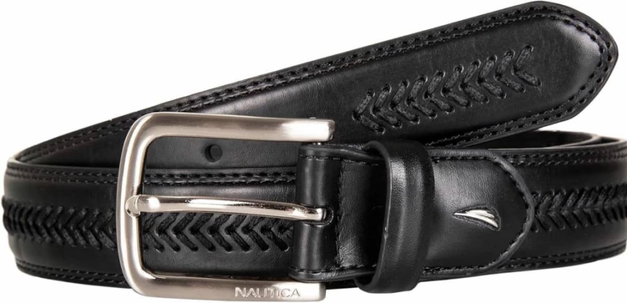 Nautica Men's Classic Adjustable Leather Dress Belt with Metal Buckle for Suits & Business Attire
