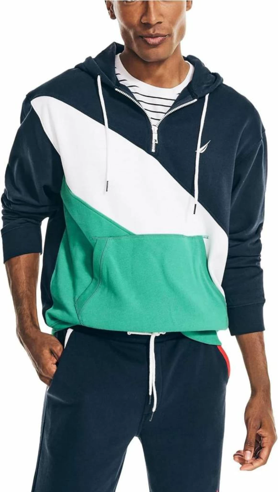 Nautica Men's Colorblock Quarter-Zip Hoodie Pullover Casual Stylish Comfortable Athletic Fit