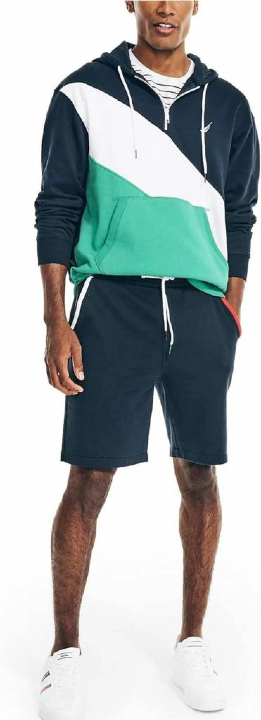 Nautica Men's Colorblock Quarter-Zip Hoodie Pullover Casual Stylish Comfortable Athletic Fit