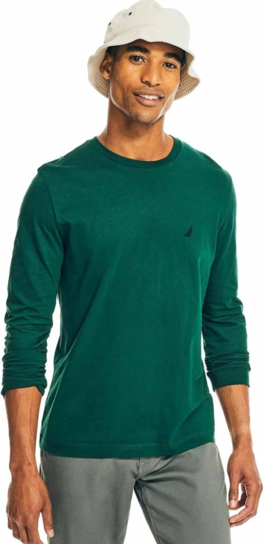 Nautica Men's J-Class Logo Long Sleeve Cotton T-Shirt – Classic Fit Casual Top