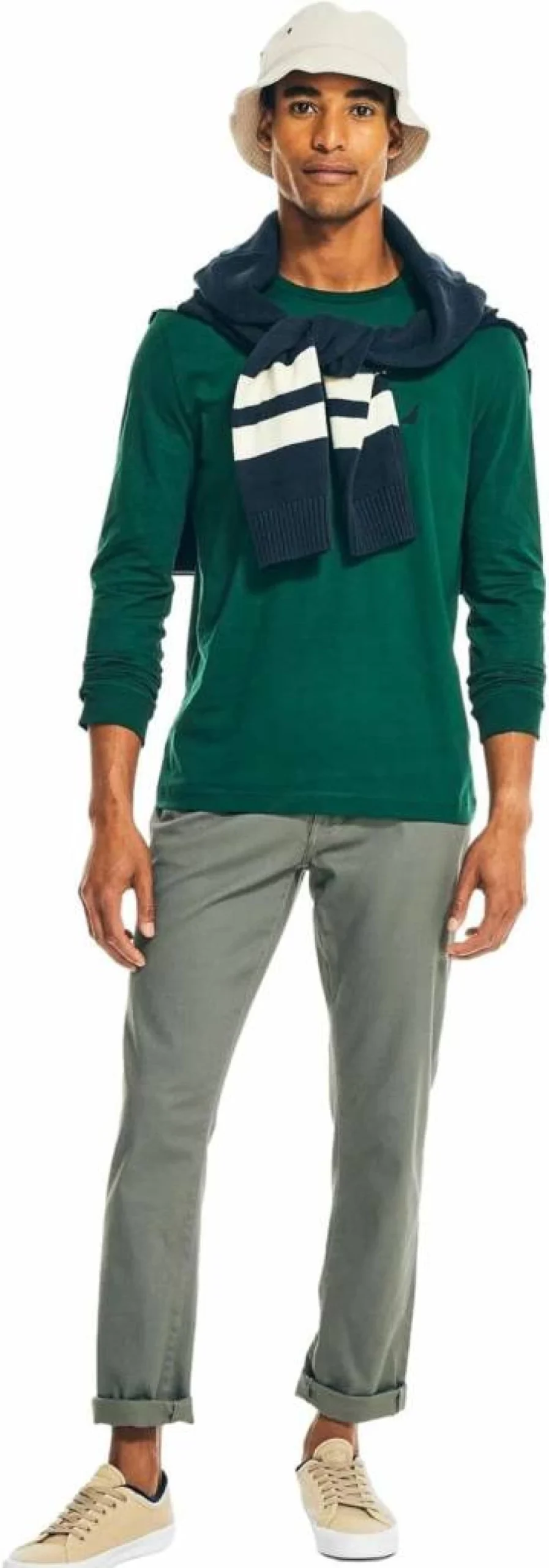 Nautica Men's J-Class Logo Long Sleeve Cotton T-Shirt – Classic Fit Casual Top