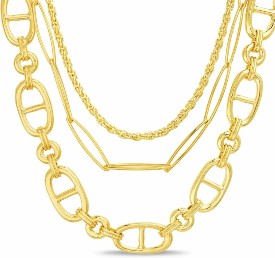 Nautica Women's Fashion Layered Yellow Gold Rope & Paperclip Chain Necklace 16-20 Inch Adjustable Statement Jewelry