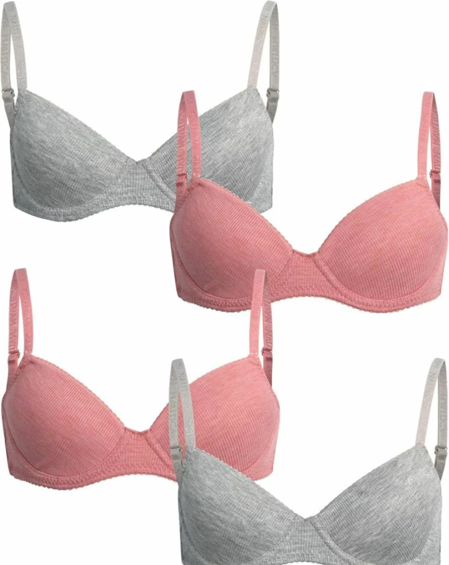 Nautica Girls Adjustable Training Bra 4-Pack & 6-Pack Ribbed Molded Cup Starter Bras for Teens - Sizes 30A to 36A Comfort Fit Youth Sports Bras