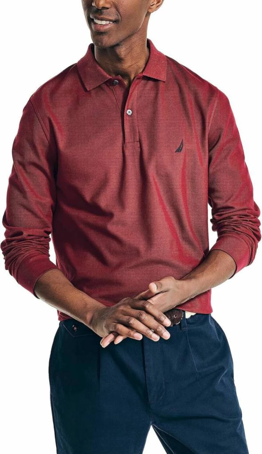 Nautica Men's Classic Fit Long-Sleeve Deck Polo Shirt - Sustainable Cotton Casual Wear