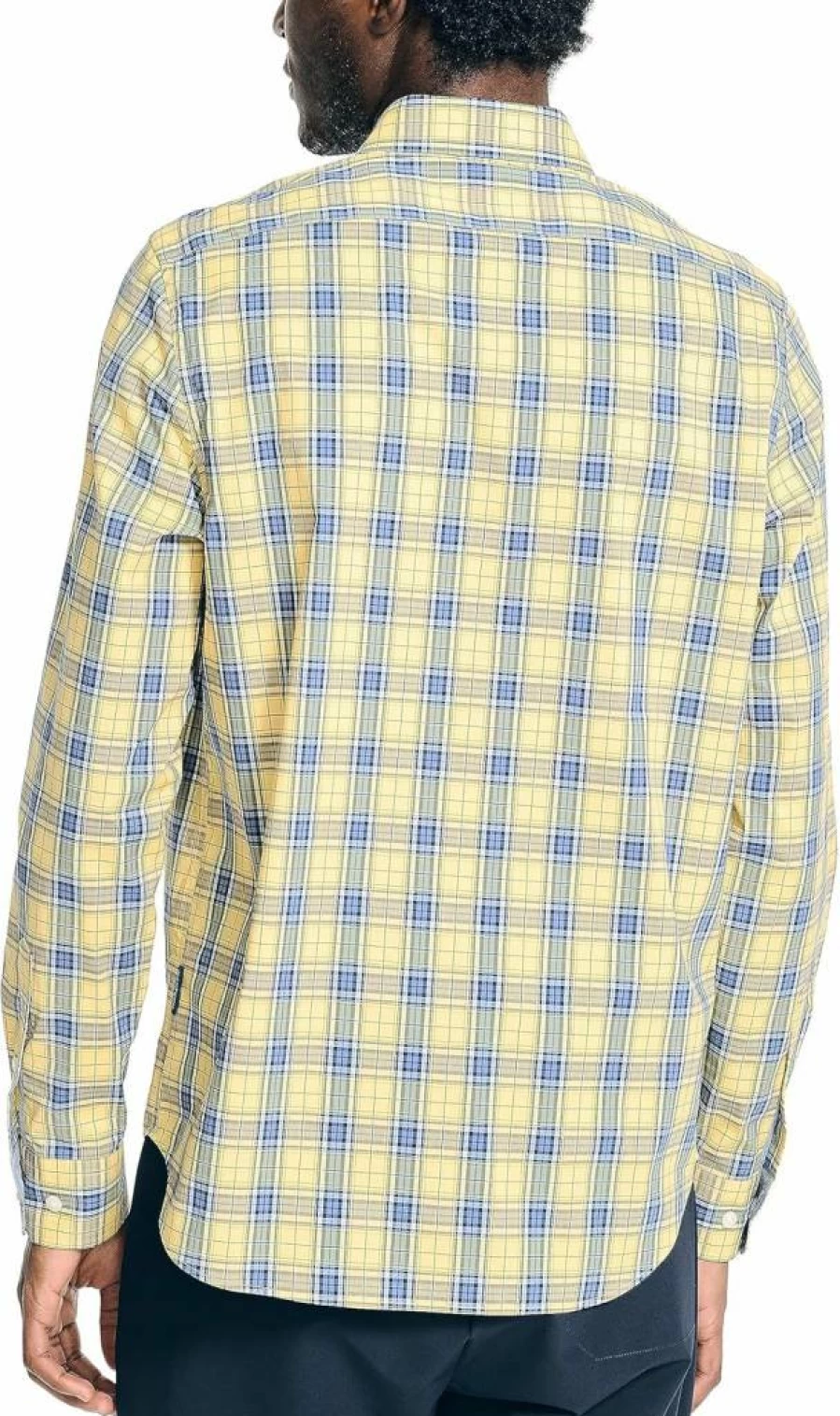 Nautica Men's Slim Fit Plaid Button-Down Shirt – Classic Navy & Red Checkered Casual Long Sleeve Top