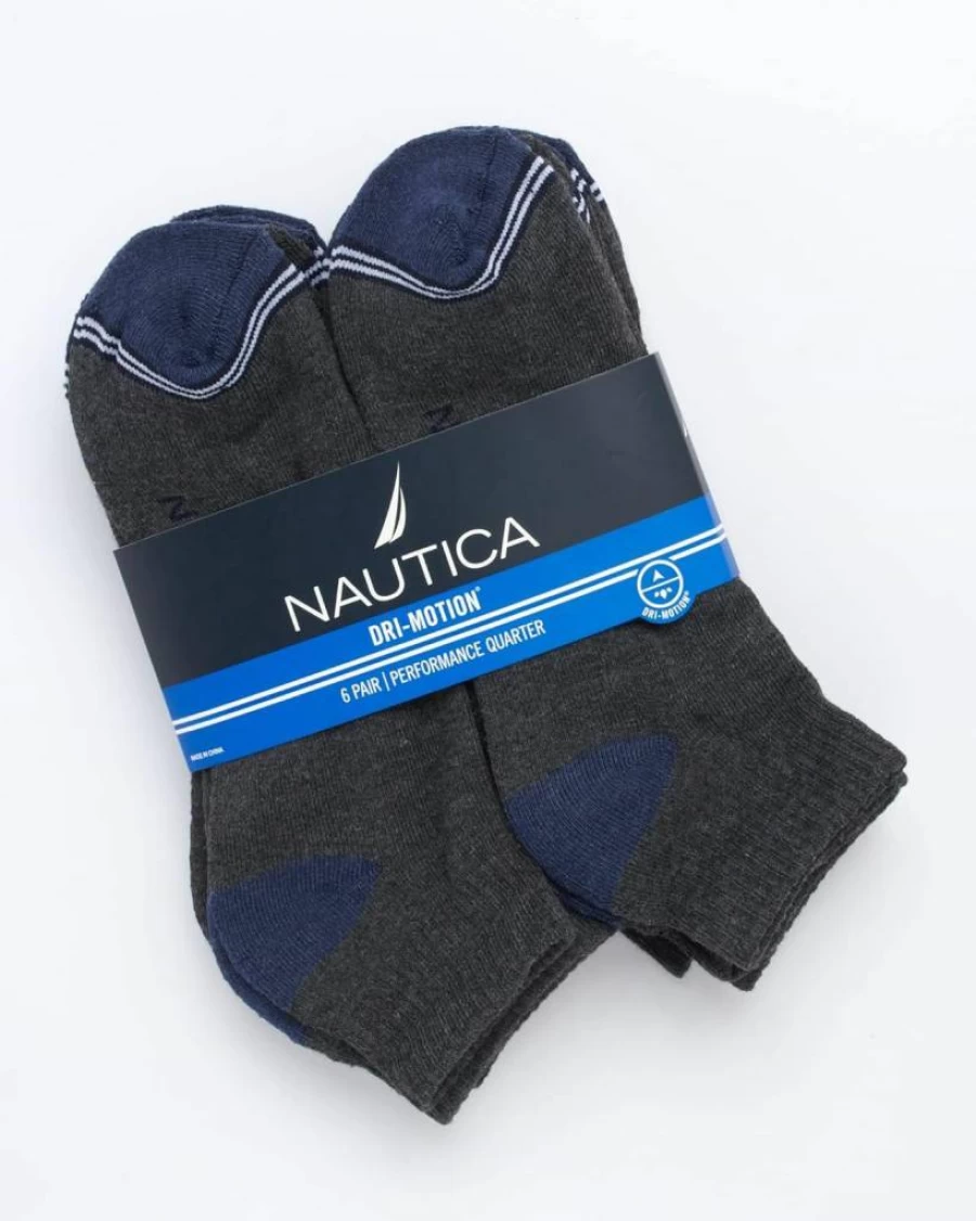 Nautica Men's 6-Pack Athletic Ankle Socks - Moisture-Wicking, Cushioned Comfort Socks for Men (Sizes 6-12.5) - Quarter Length Breathable Workout Socks