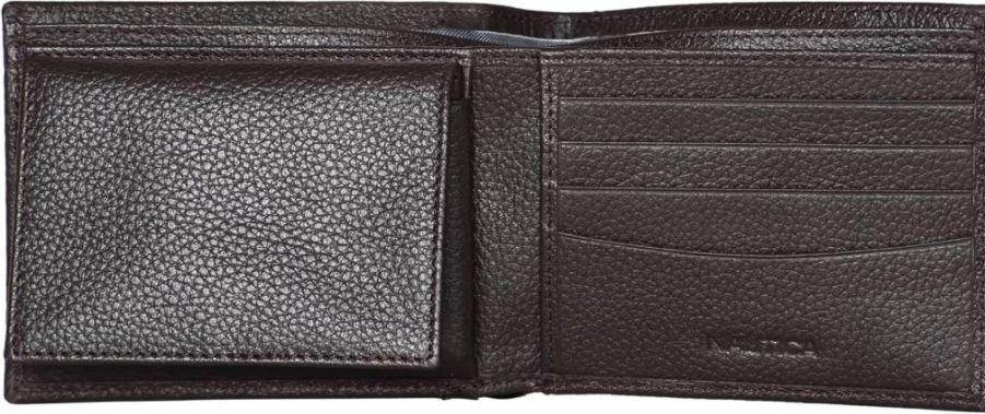 Nautica Men's RFID Blocking Bifold Leather Wallet with ID Window & Multiple Card Slots | Durable & Stylish Design