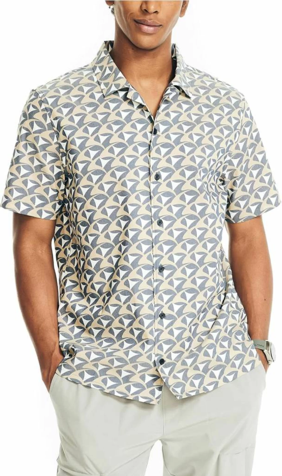 Nautica Men's NavTech Printed Casual Shirt – Stylish Short Sleeve Button-Up for Men
