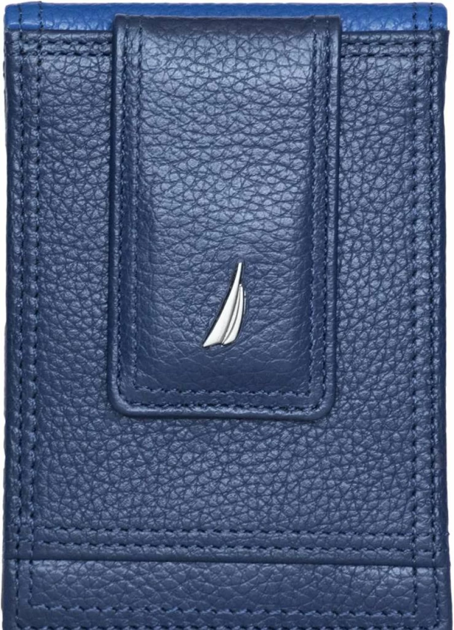 Nautica Men's Genuine Leather Slim RFID Blocking Wallet with ID Window - Minimalist Lightweight Card Case