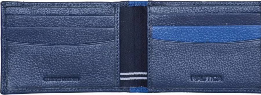 Nautica Men's Genuine Leather Slim RFID Blocking Wallet with ID Window - Minimalist Lightweight Card Case
